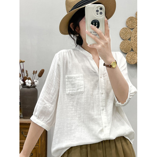 夏季雙層棉紗碎花襯衫減齡大碼中袖襯衣時尚減齡休閒上衣女裝6541
