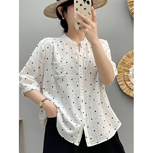 夏季雙層棉紗碎花襯衫減齡大碼中袖襯衣時尚減齡休閒上衣女裝6541