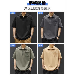 啄木鳥冰絲Polo衫短袖男士夏季薄款寬松休閒翻領半拉鍊工裝t恤衫K