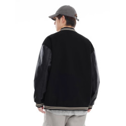 美式重磅棒球服外套男2025春季潮牌PU皮拼接寬松飛行員夾克
