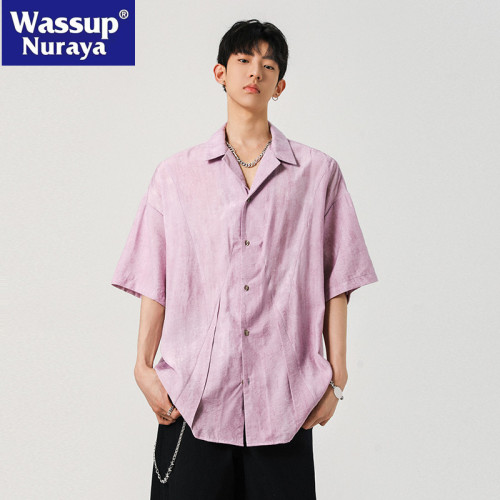 WASSUP NURAYA古巴領襯衫男士夏季薄款冰絲短袖上衣潮流提花外套