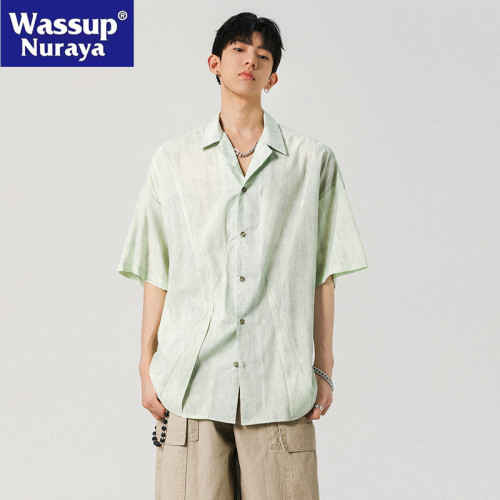 WASSUP NURAYA古巴領襯衫男士夏季薄款冰絲短袖上衣潮流提花外套