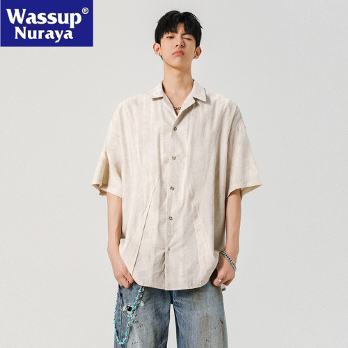 WASSUP NURAYA古巴領襯衫男士夏季薄款冰絲短袖上衣潮流提花外套