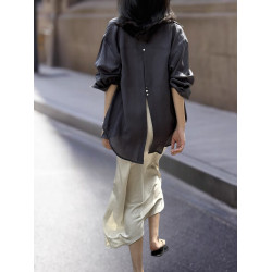 Basic House/百家好慵懶風萊賽爾天絲襯衫女夏季輕薄開叉防曬開衫