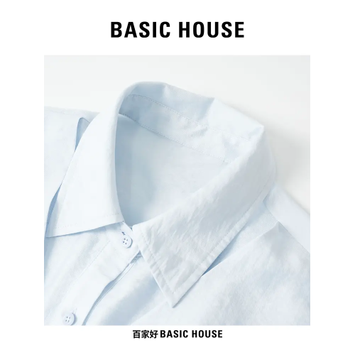 Basic House百家好2026新款繙領多釦假兩件寬鬆顯瘦襯衫薄款外套