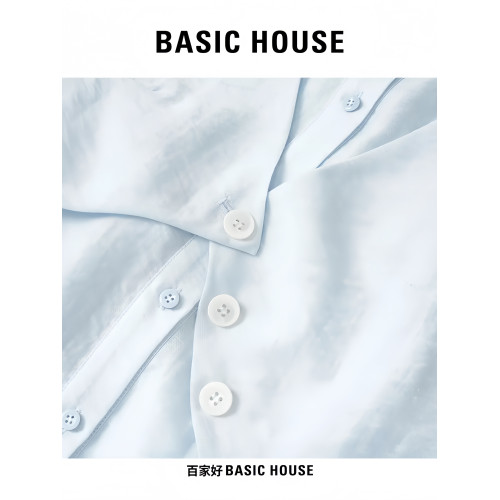 Basic House百家好2026新款繙領多釦假兩件寬鬆顯瘦襯衫薄款外套