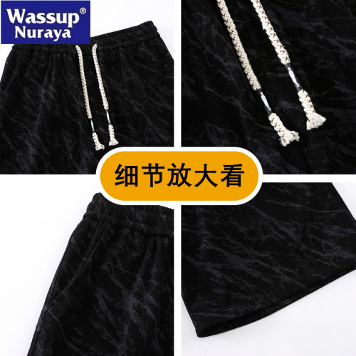 WASSUP Nuraya潮牌冰絲速乾短褲夏季薄款寬松直筒沙灘休閒五分褲