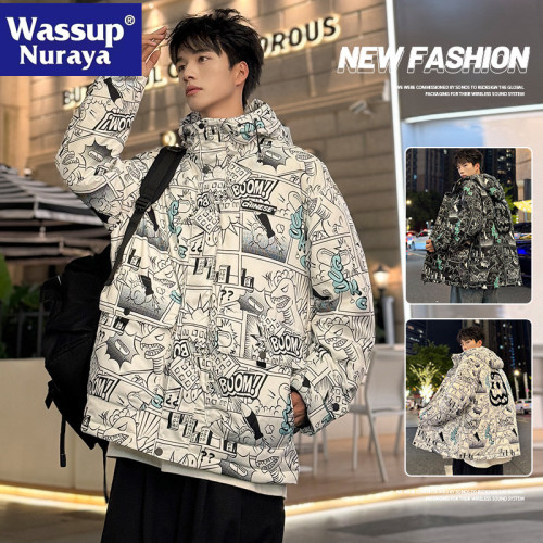 WASSUP NURAYA小惡魔情侶羽絨服男短款青少年冬季白鴨絨加厚外套