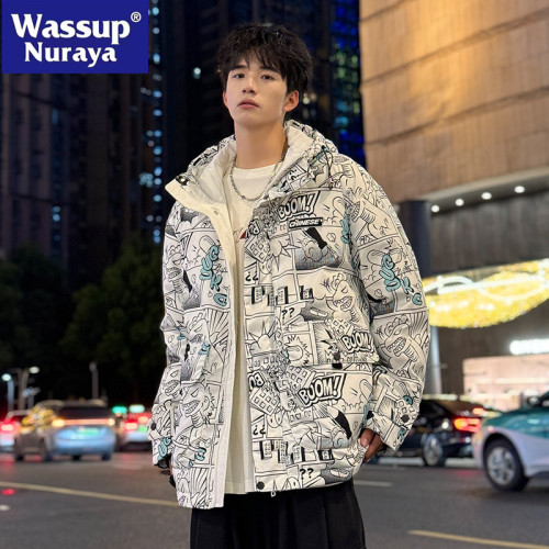 WASSUP NURAYA小惡魔情侶羽絨服男短款青少年冬季白鴨絨加厚外套
