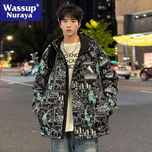 WASSUP NURAYA小惡魔情侶羽絨服男短款青少年冬季白鴨絨加厚外套