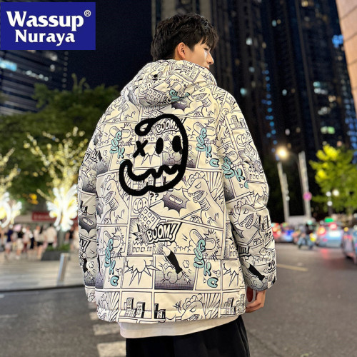 WASSUP NURAYA小惡魔情侶羽絨服男短款青少年冬季白鴨絨加厚外套
