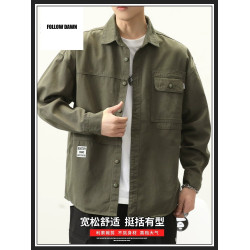 春秋季復古寬松夾克男潮牌工裝休閒翻領襯衣外套男裝上衣