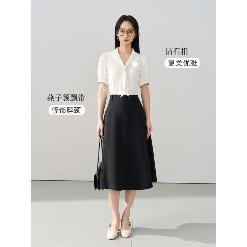 伯德小姐藍色雪紡襯衫女士夏職場通勤正裝短袖上衣面試職業裝襯衣