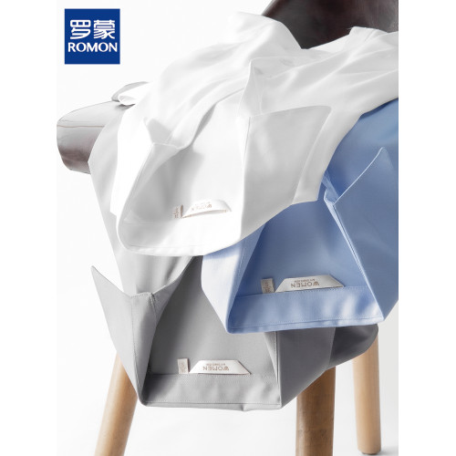 羅矇白襯衫女長袖職業正裝工作服莫代爾修身工裝V領氣質藍色襯衣