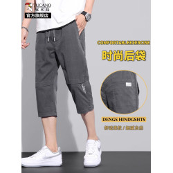 啄木鳥男士七分褲夏季薄款潮牌寬松直筒冰絲運動休閒速乾中褲子K