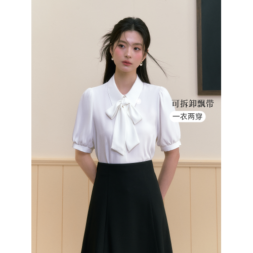 Miss Burde藍色短袖襯衫女士上衣教資面試穿搭職業裝通勤套裝襯衣