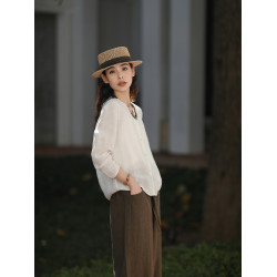 麻霖漢麻亞麻超薄水洗微皺面料曲線工藝蓬松霧感長袖遮陽襯衫