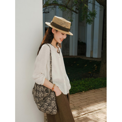 麻霖漢麻亞麻超薄水洗微皺面料曲線工藝蓬松霧感長袖遮陽襯衫