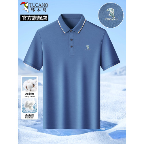 【桑蠶絲7A抗菌】啄木鳥2025夏季新款男士polo衫寬松爸爸短袖t恤C
