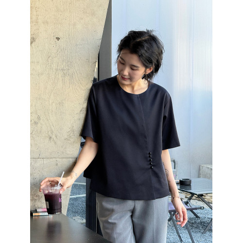 周浪清 天絲襯衫夏季女短袖2025新款好看別致小衫亞麻t恤醋酸上衣