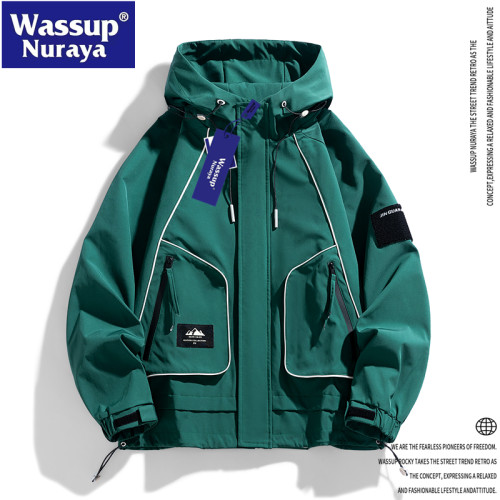 WASSUP Nuraya潮牌休閒山系戶外沖鋒衣夾克男工裝連帽青少年外套