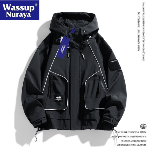WASSUP Nuraya潮牌休閒山系戶外沖鋒衣夾克男工裝連帽青少年外套