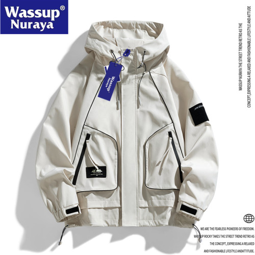 WASSUP Nuraya潮牌休閒山系戶外沖鋒衣夾克男工裝連帽青少年外套