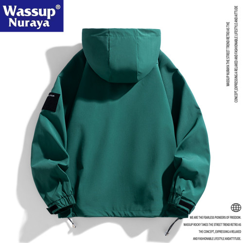 WASSUP Nuraya潮牌休閒山系戶外沖鋒衣夾克男工裝連帽青少年外套