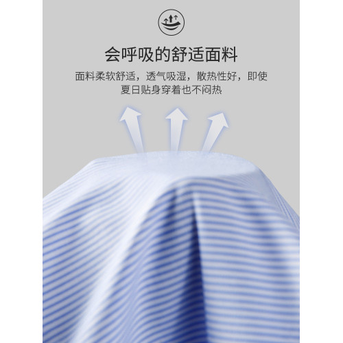 啄木鳥襯衫男士長袖2024春秋季新款工裝爸爸商務藍色條紋短袖襯衣