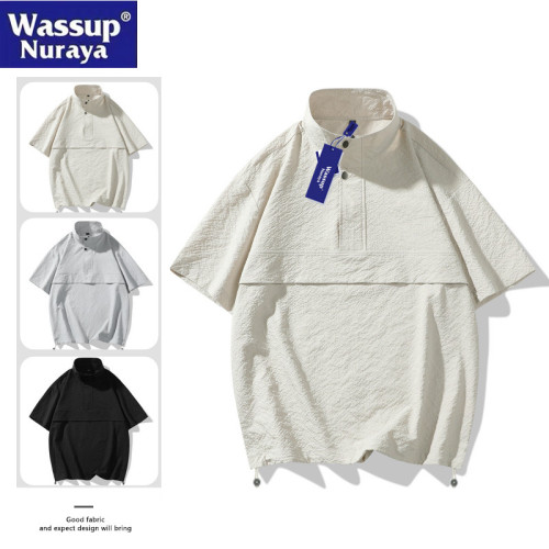 WASSUP Nuraya潮牌立領t恤男夏季半截袖青少年休閒寬松透氣上衣T