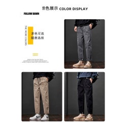 男士休閒褲秋季新款寬鬆直筒工裝潮流牌男生九分運動長褲