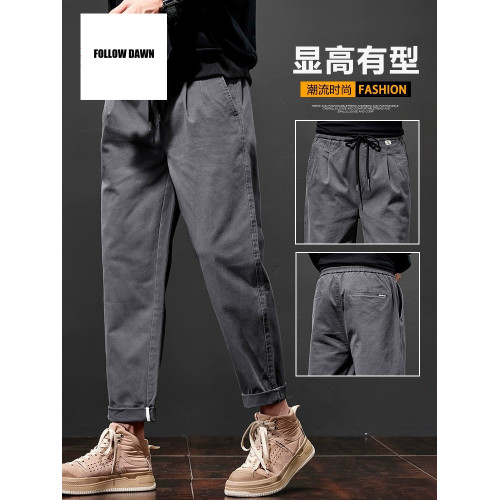 男士休閒褲秋季新款寬鬆直筒工裝潮流牌男生九分運動長褲