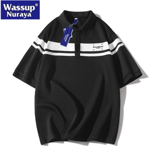 WASSUP Nuraya潮牌2025新款大碼POLO衫短袖半開胸條紋男士百搭T恤