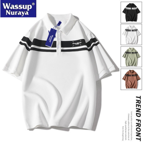 WASSUP Nuraya潮牌2025新款大碼POLO衫短袖半開胸條紋男士百搭T恤