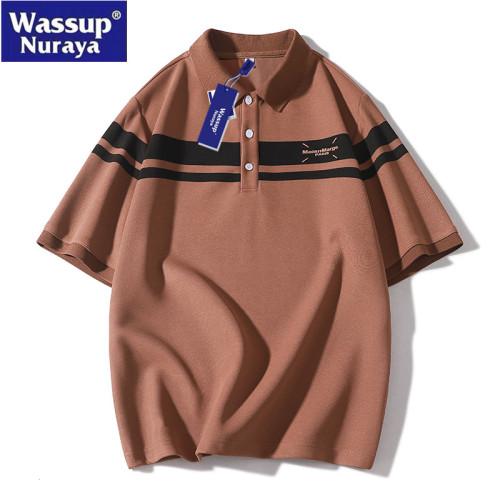 WASSUP Nuraya潮牌2025新款大碼POLO衫短袖半開胸條紋男士百搭T恤