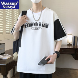 WASSUP NURAYA大碼短袖t恤男夏款拼接撞色半袖衫休閒青少年上衣服