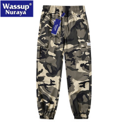 WASSUP Nuraya潮牌迷彩褲子男春秋美式休閒褲寬鬆束腳復古工裝褲
