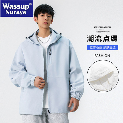 WASSUP NURAYA春秋美式工裝外套男士新款連帽休閒青年夾克沖鋒衣