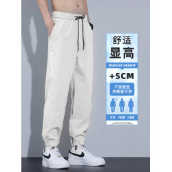 啄木鳥冰絲休閒褲男夏季薄款2025新款速乾寬松束腳運動工裝褲子K