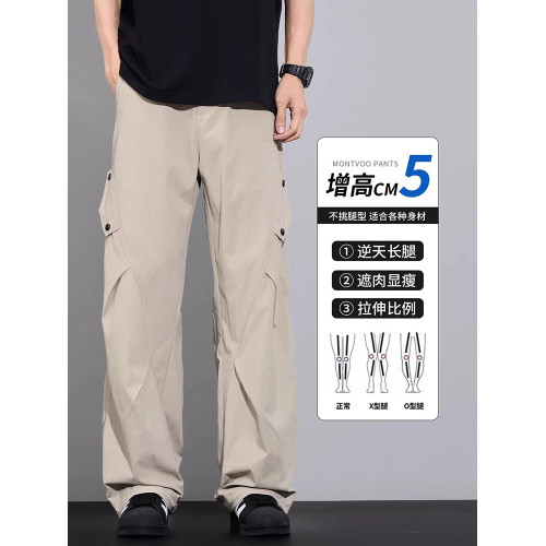 啄木鳥冰絲工裝褲男款夏季薄款2025新款寬松直筒褲濶腿休閒褲子K