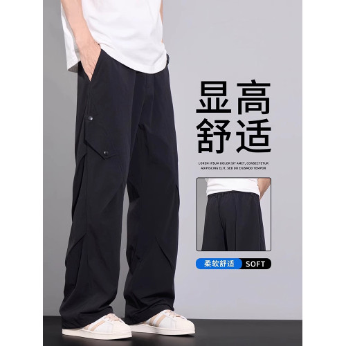 啄木鳥冰絲工裝褲男款夏季薄款2025新款寬松直筒褲濶腿休閒褲子K