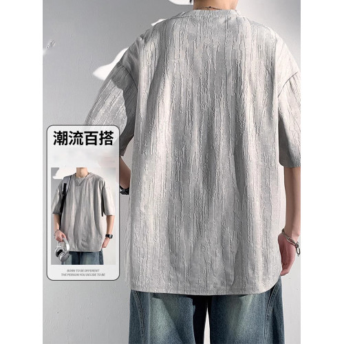 啄木鳥美式肌理感短袖t恤男士夏季薄款寬松休閒冰絲速乾半袖體恤K