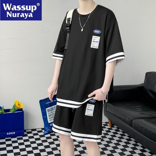 WASSUP NURAYA 冰絲短袖t恤男休閒運動套裝夏季青年夏天男生一套