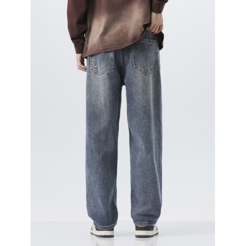 直筒牛仔褲2025新款男秋冬款美式高街休閒寬鬆濶腿長褲子