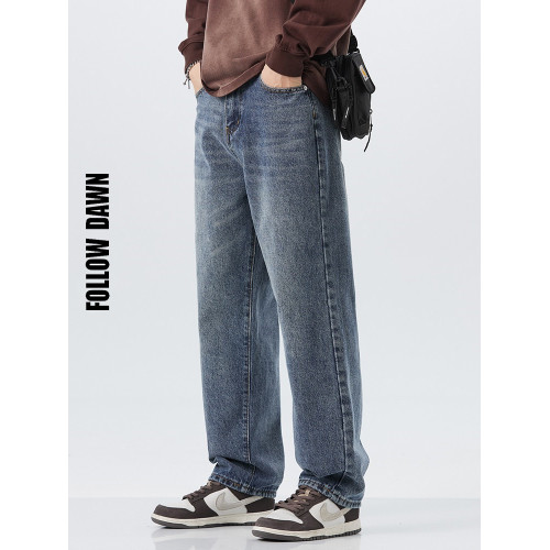 直筒牛仔褲2025新款男秋冬款美式高街休閒寬鬆濶腿長褲子