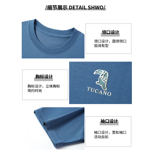 啄木鳥桑蠶絲2025夏季新款男士短袖t恤絲光棉純色薄款爸爸裝衣服C