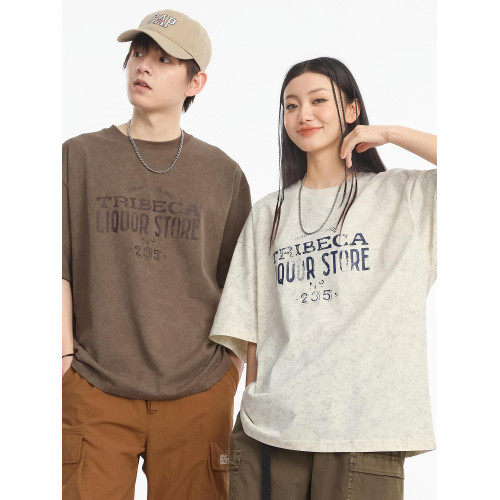 美式復古短袖t恤男夏季潮牌寬松休閒印花百搭半袖情侶同款體恤衫