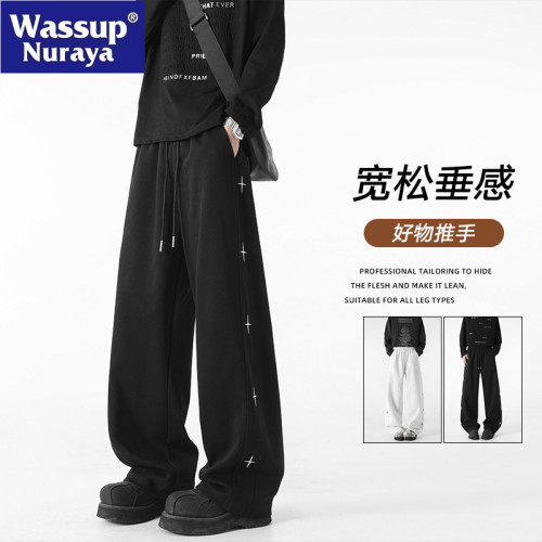 WASSUP NURAYA運動褲男寬松直筒拖地褲美式重磅休閒衛褲男生長褲