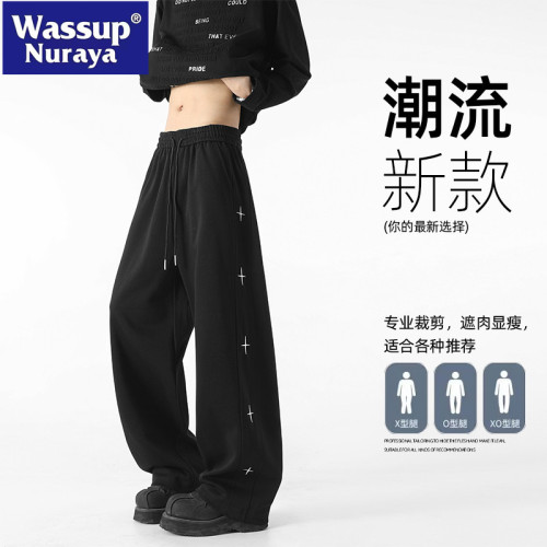 WASSUP NURAYA運動褲男寬松直筒拖地褲美式重磅休閒衛褲男生長褲
