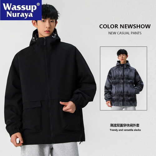 WASSUP NURAYA雙面穿工裝外套男春秋2025新款休閒沖鋒衣連帽夾克
